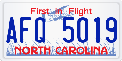 NC license plate AFQ5019
