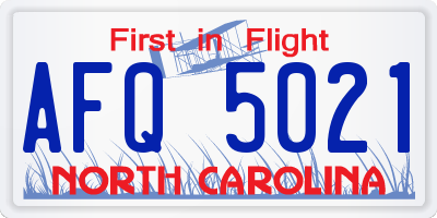 NC license plate AFQ5021