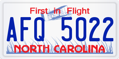 NC license plate AFQ5022
