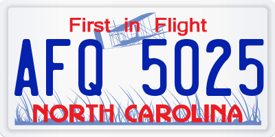 NC license plate AFQ5025