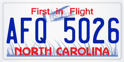 NC license plate AFQ5026