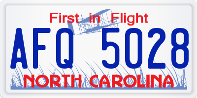NC license plate AFQ5028