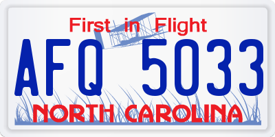 NC license plate AFQ5033