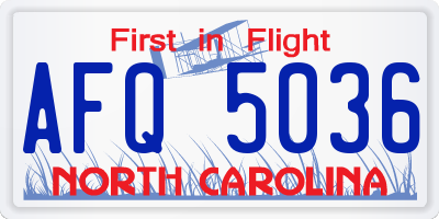 NC license plate AFQ5036