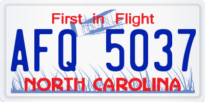 NC license plate AFQ5037