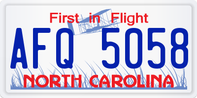 NC license plate AFQ5058