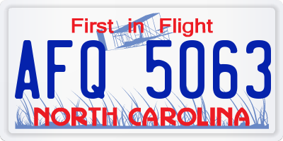 NC license plate AFQ5063