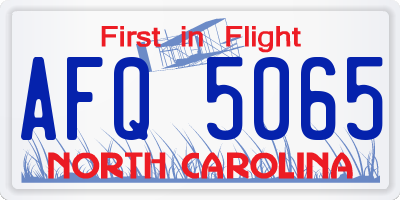 NC license plate AFQ5065