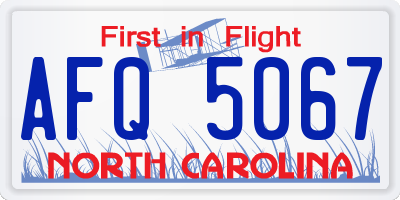 NC license plate AFQ5067