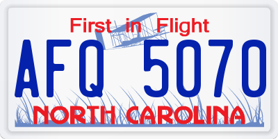 NC license plate AFQ5070