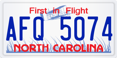 NC license plate AFQ5074