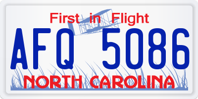 NC license plate AFQ5086