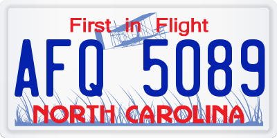 NC license plate AFQ5089