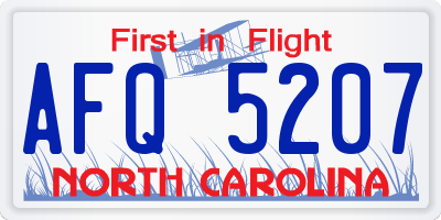 NC license plate AFQ5207