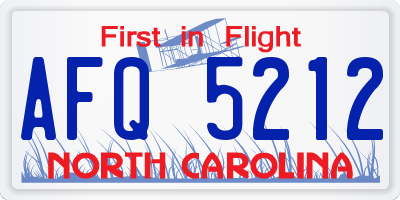 NC license plate AFQ5212