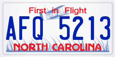 NC license plate AFQ5213