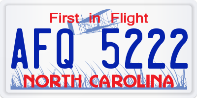 NC license plate AFQ5222
