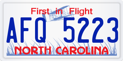 NC license plate AFQ5223