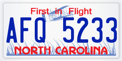 NC license plate AFQ5233