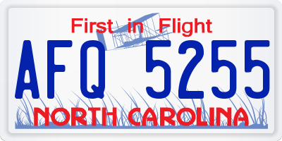 NC license plate AFQ5255