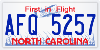 NC license plate AFQ5257
