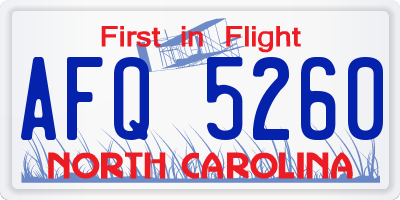 NC license plate AFQ5260