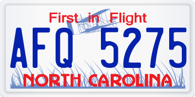 NC license plate AFQ5275