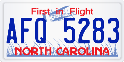 NC license plate AFQ5283