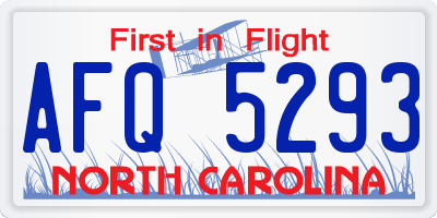 NC license plate AFQ5293