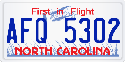 NC license plate AFQ5302