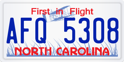 NC license plate AFQ5308