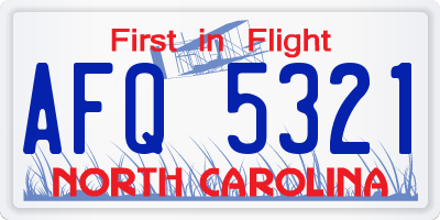 NC license plate AFQ5321