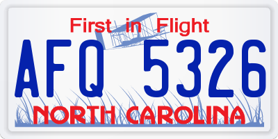 NC license plate AFQ5326