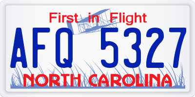 NC license plate AFQ5327