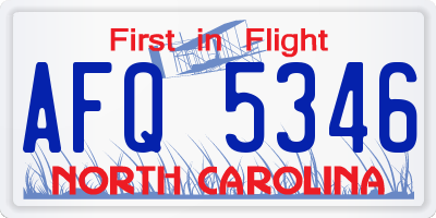 NC license plate AFQ5346