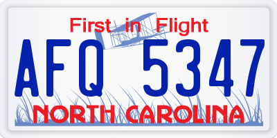 NC license plate AFQ5347
