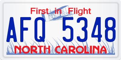 NC license plate AFQ5348