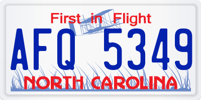NC license plate AFQ5349