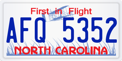 NC license plate AFQ5352