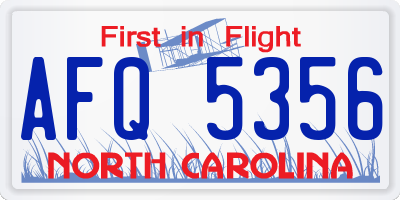 NC license plate AFQ5356