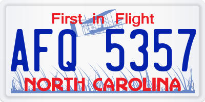 NC license plate AFQ5357