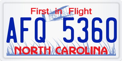 NC license plate AFQ5360