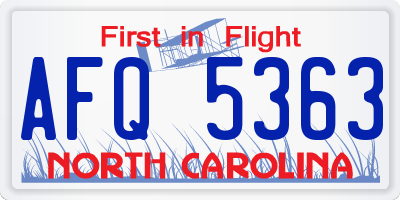 NC license plate AFQ5363