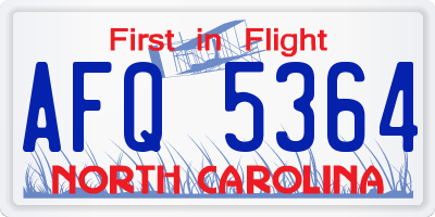 NC license plate AFQ5364