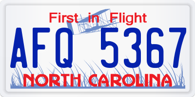 NC license plate AFQ5367