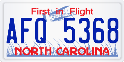 NC license plate AFQ5368