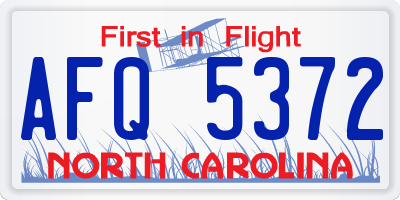 NC license plate AFQ5372