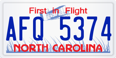 NC license plate AFQ5374