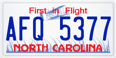 NC license plate AFQ5377