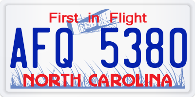 NC license plate AFQ5380